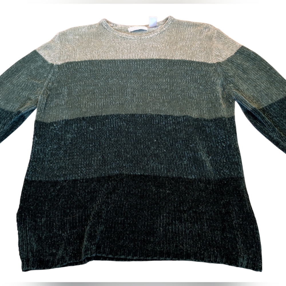 Carolyn Taylor Women's Green Striped Crewneck Sweater Size Large